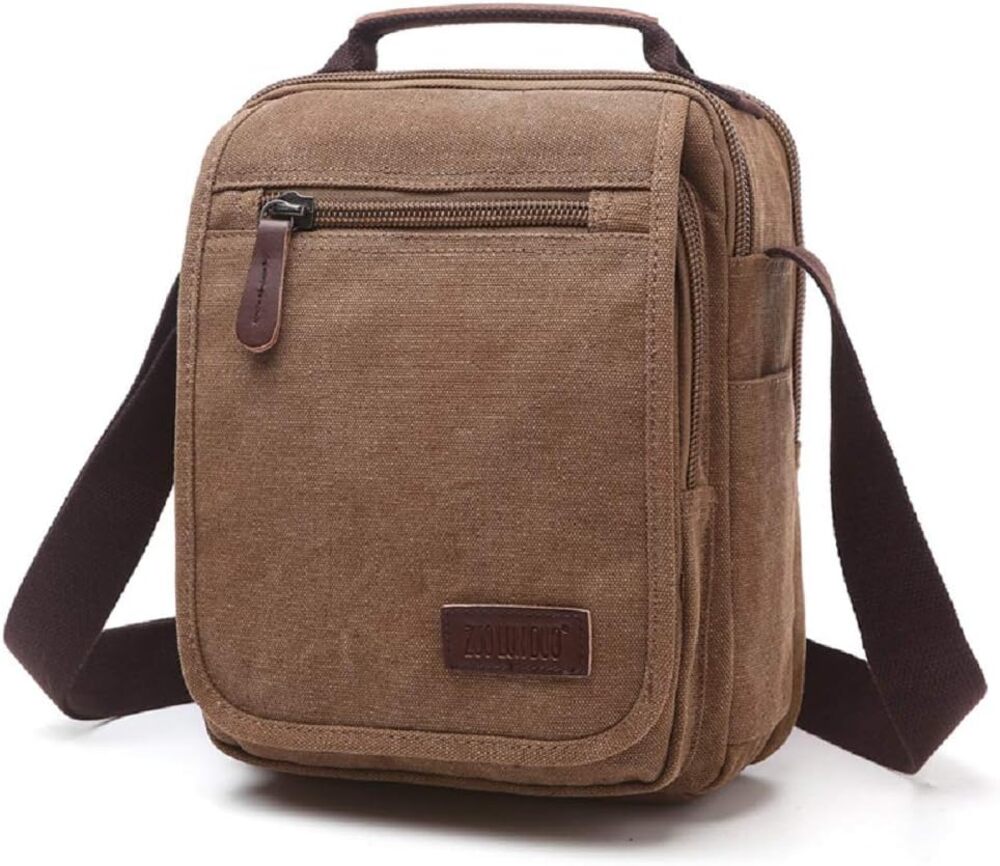 ZUOLUNDUO Canvas Messenger Shoulder Crossbody Bag Brown Multi Pocket New